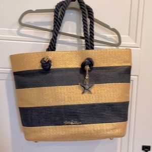 Lilly Pulitzer Havana Navy and Gold Straw Tote Bag